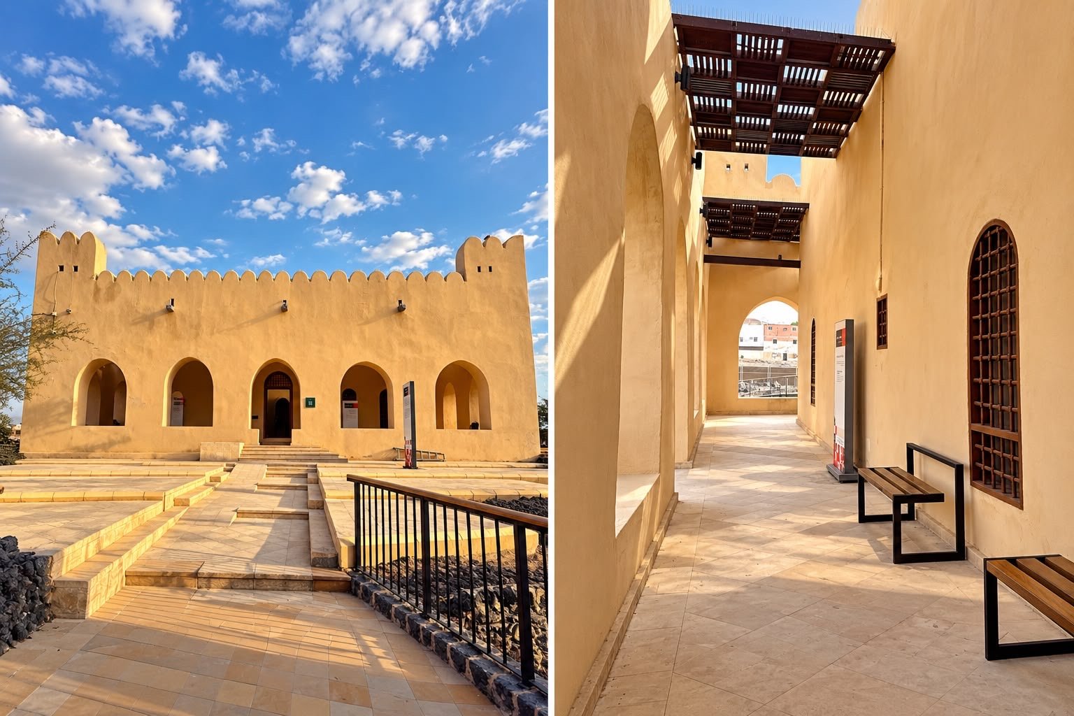 واجهة مركز زوار قصر عروة بن الزبير وممراته الداخلية